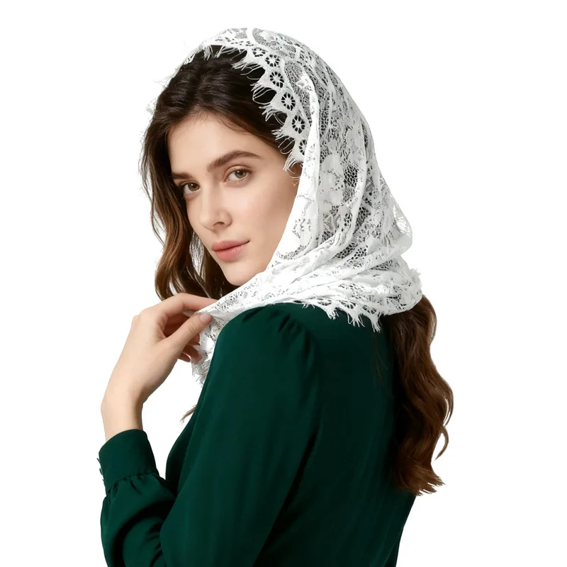 

Flower lace black and white vintage tulle scarf headpiece for women