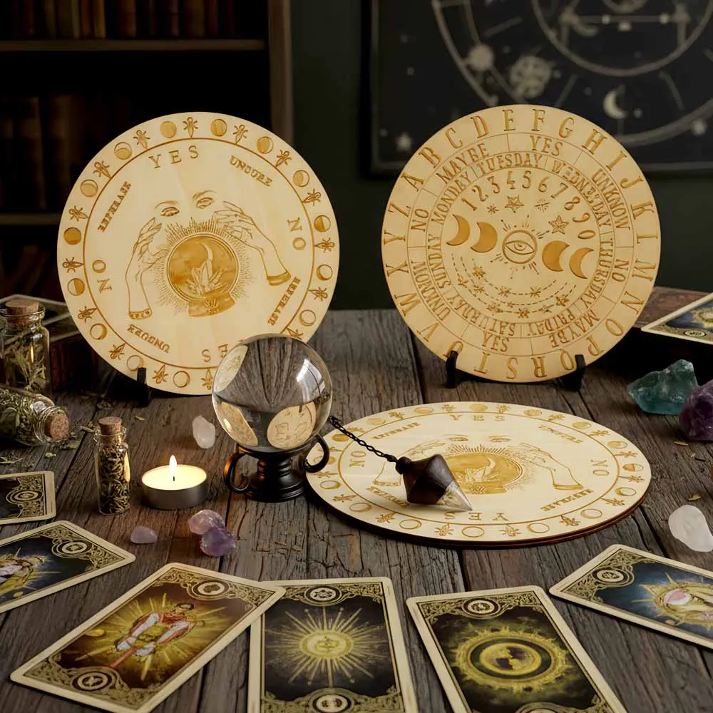 

Star Pendulum Wooden Tarot Board Divination Deck Layout Mat Double-Sided Spirit Board Witchcraft Occult Altar Supplies