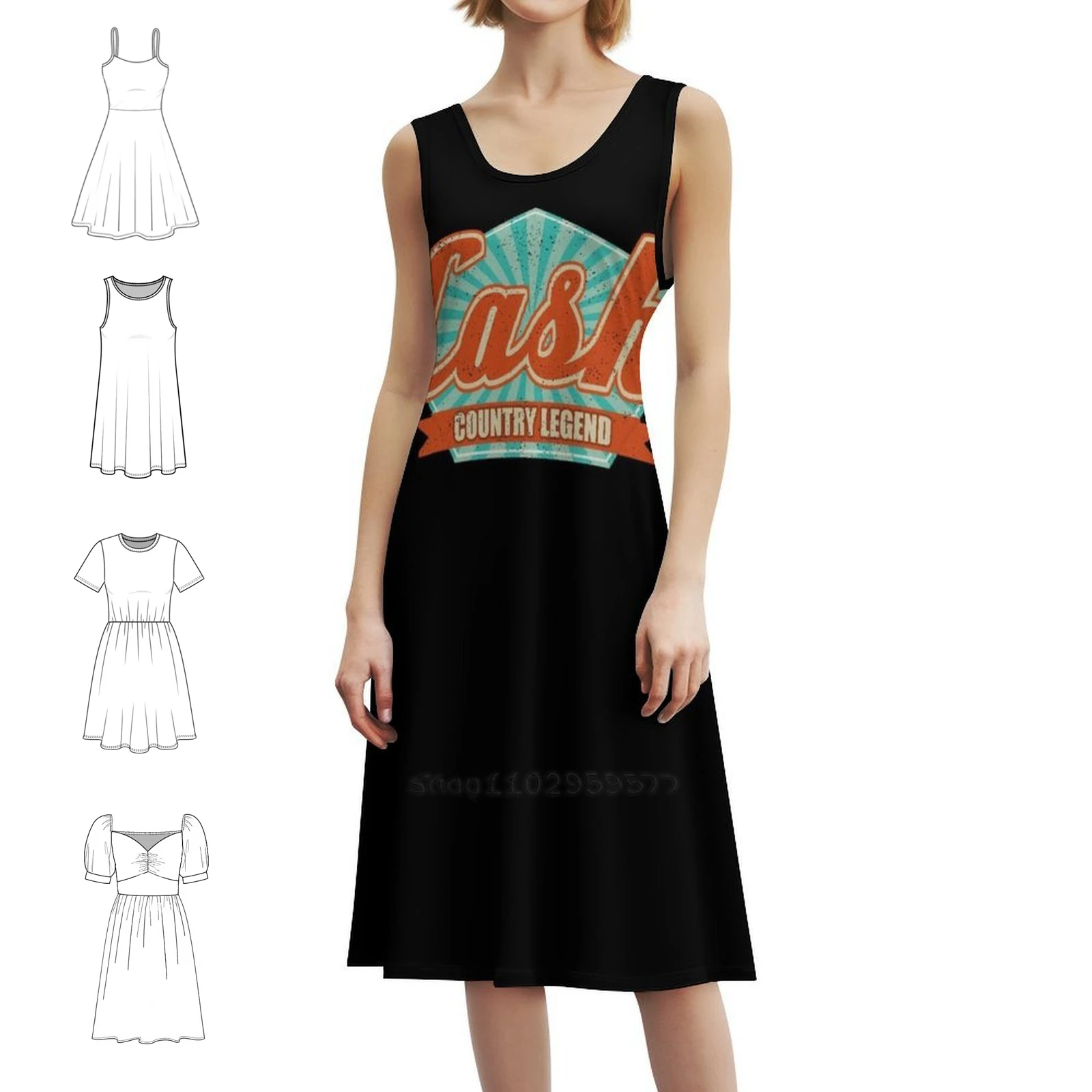 

Мини-платье в стиле ретро Cash Country Legend в консервативном стиле для женщин, свободное повседневное дневное платье трапециевидной формы Johnny Cash Hank Hank