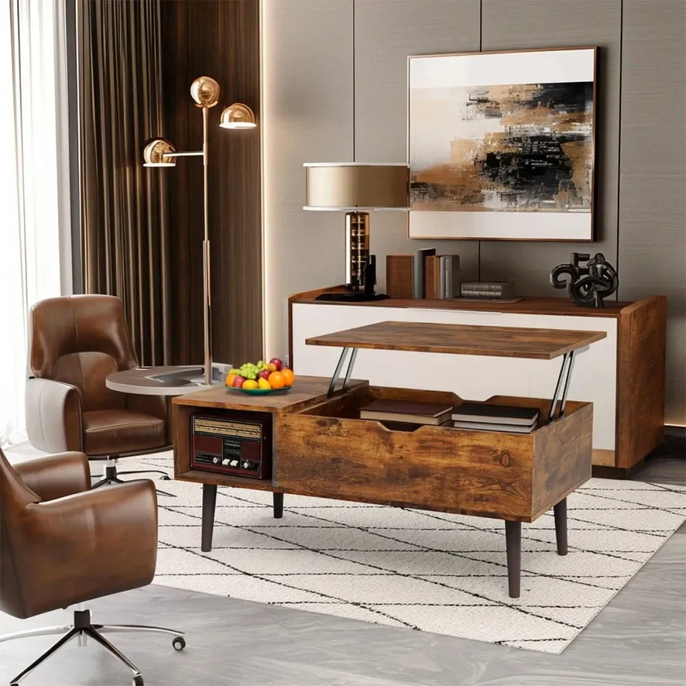 

Wood Lift Top Coffee Table With Adjustable Storage Shelf And Hidden Compartment, Small Lift Tabletop Dining Table For Home Livi
