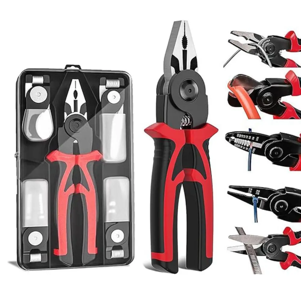 

5-in-1 Design Multi-functional Pliers Set Metal Construction Interchangeable Heads Replaceable Head Pliers Replaceable Head