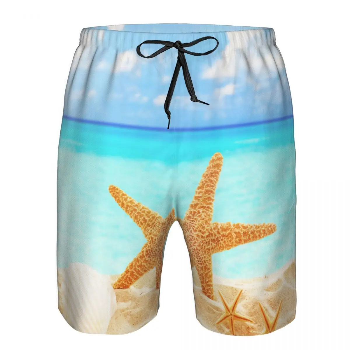 Men Beach Short Quick-drying Swimming Trunk Starfish And Shells On Sandy Beach Swimwear Swimsuit Bathing Shorts