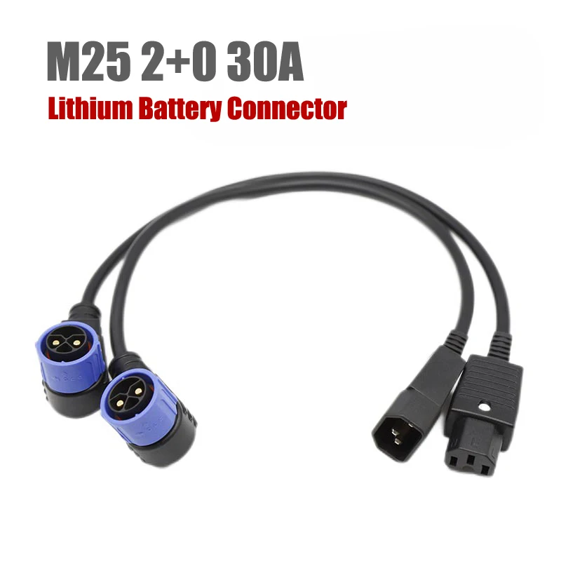 20-30A M25 2+0 Connector with Cable IP67 M25 2Pin Waterproof Adapter for Lithium Battery Assembly Male Famale Socket Plug