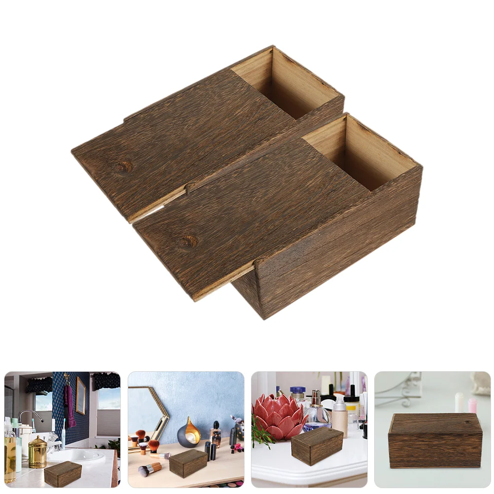 2 Pcs Wooden Drawer Gift Boxes Storage Bins Trinket Case Jewelry Holder Organizer Accessories Natural Bracelets Small