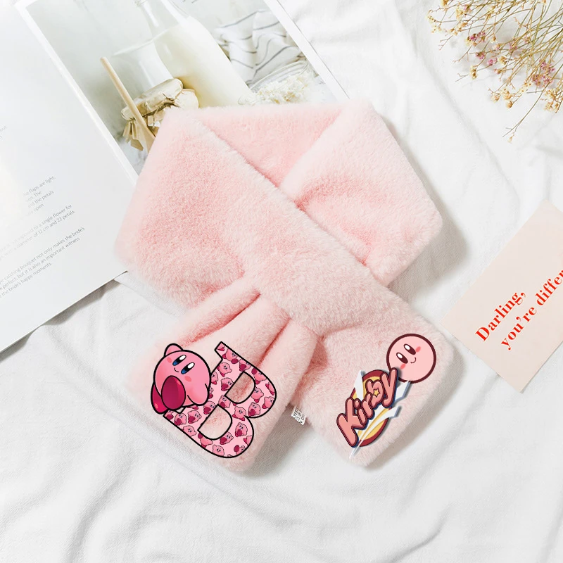 Kirby Girls Children Plush Scarf Anime Cartoon Letter Neckerchief Winter Warm Cute Bandelet Muffler Kids Birthday Christmas Gift