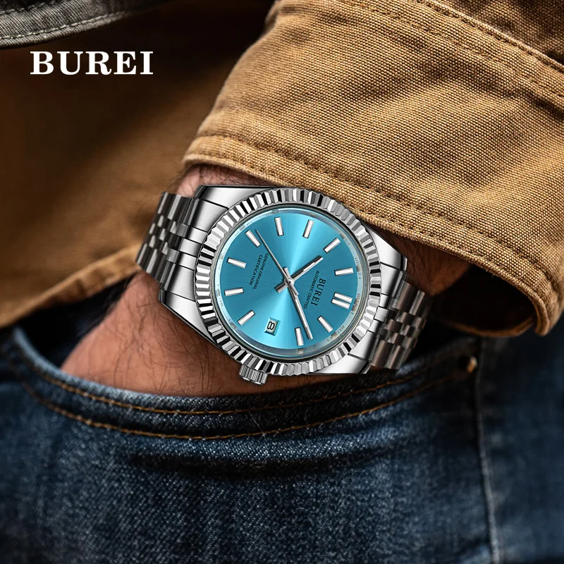 BUREI Mens Mechanical Dress Watch Brand Luxury NH35 Movement Automatic Wristwatch Sapphire Waterproof Clock for Men Reloj Hombre