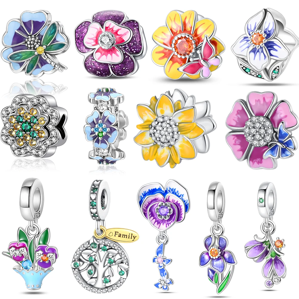 

Romantic 925 Sterling Silver Blossom Daisy Phalaenopsis Charm Fit Original Bracelet Necklaces Fine Jewelry DIY Charm Accessories