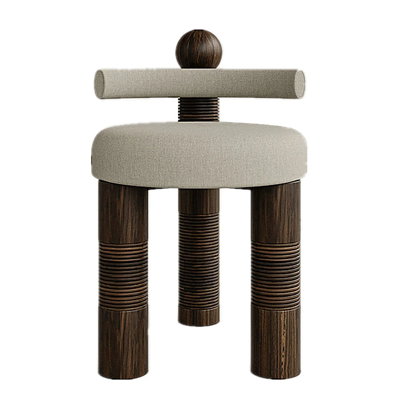 Solid wood fabric dining chair, linen upholstered, ergonomic design, handmade