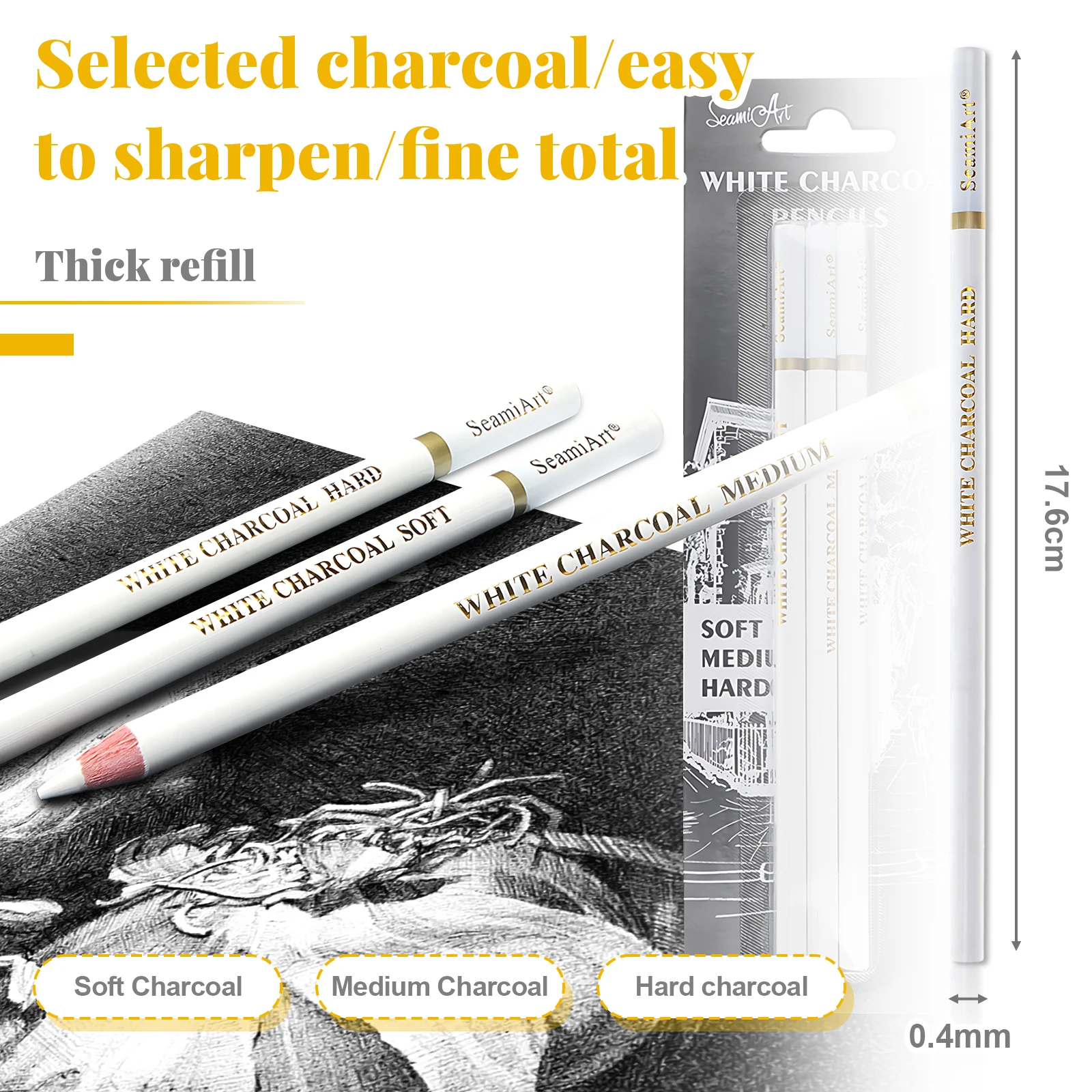 3pcs/set Professional Grade Sketch Pencils Easy To Sharpen Smooth Writing Durable Lead Easy Blending