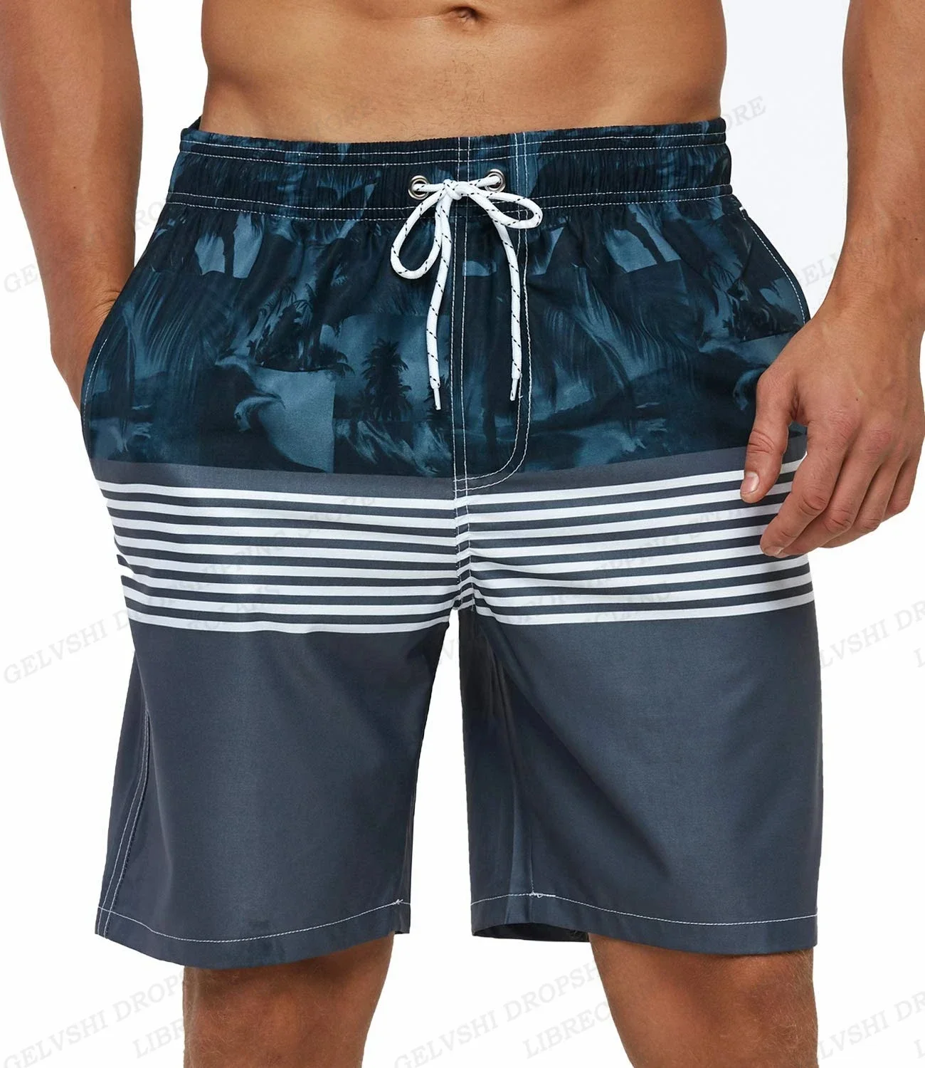 Summer Men\'s Hawaii Beach Swimming Shorts 3d Stripe Printed Pattern Board Shorts Casual Fashion Vacation Men\'s Shorts S-2XL