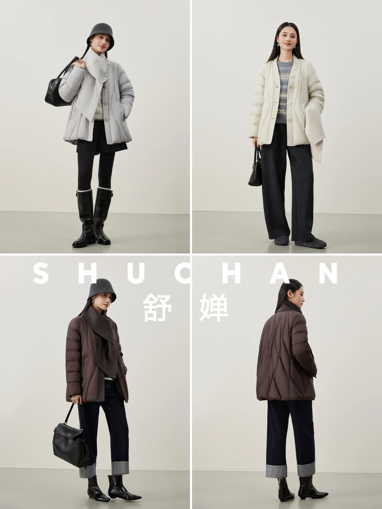 Elegante e ampio 90 piumino d'anatra bianco artistico trapuntato sciarpa di lana rimovibile piumino da donna Casacos De Inverno Feminino