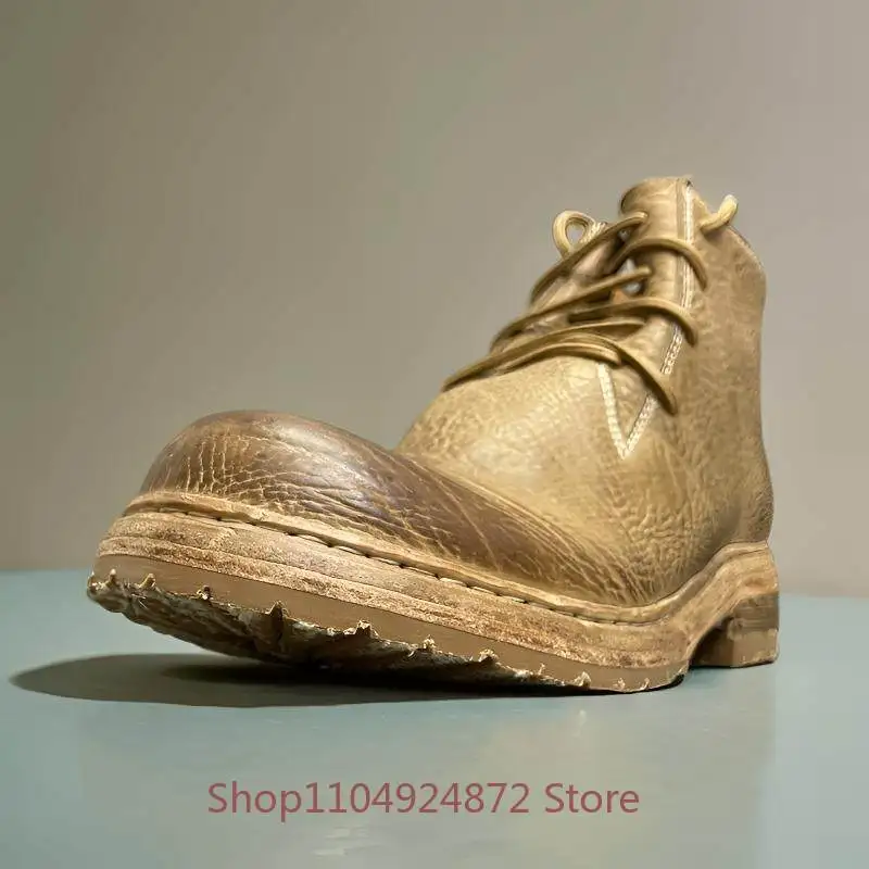 

Handmade Washed Cowhide British Retro Work Boots Men Outdoor Motorcycle Boots Genuine Leather Hiking Desert Boots