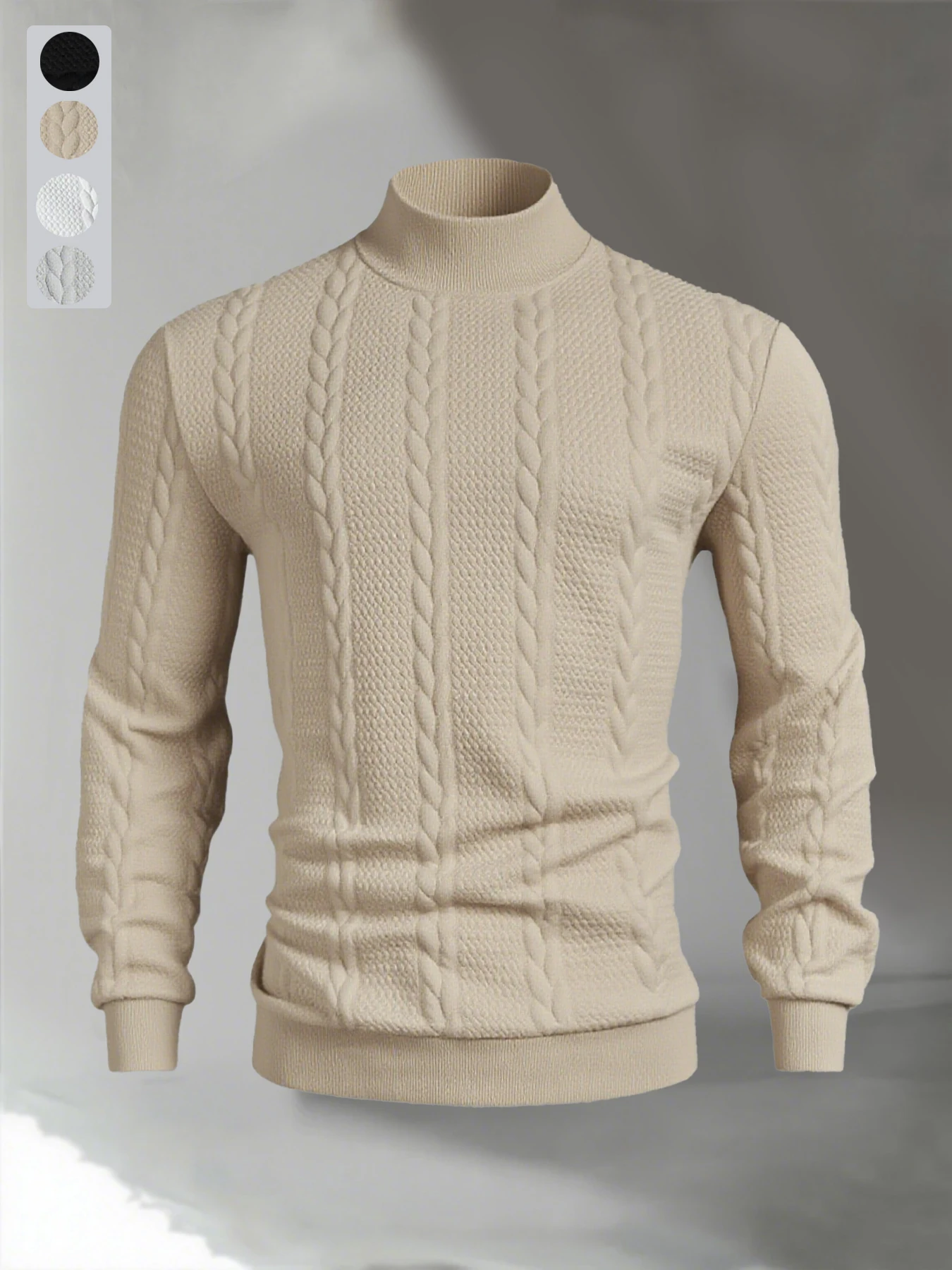 Men's Spring Autumn Casual Pullover Fashion High Neck Hoodie Solid Color Knitted Jacquard Sweater Round Neck Long Sleeve Tops