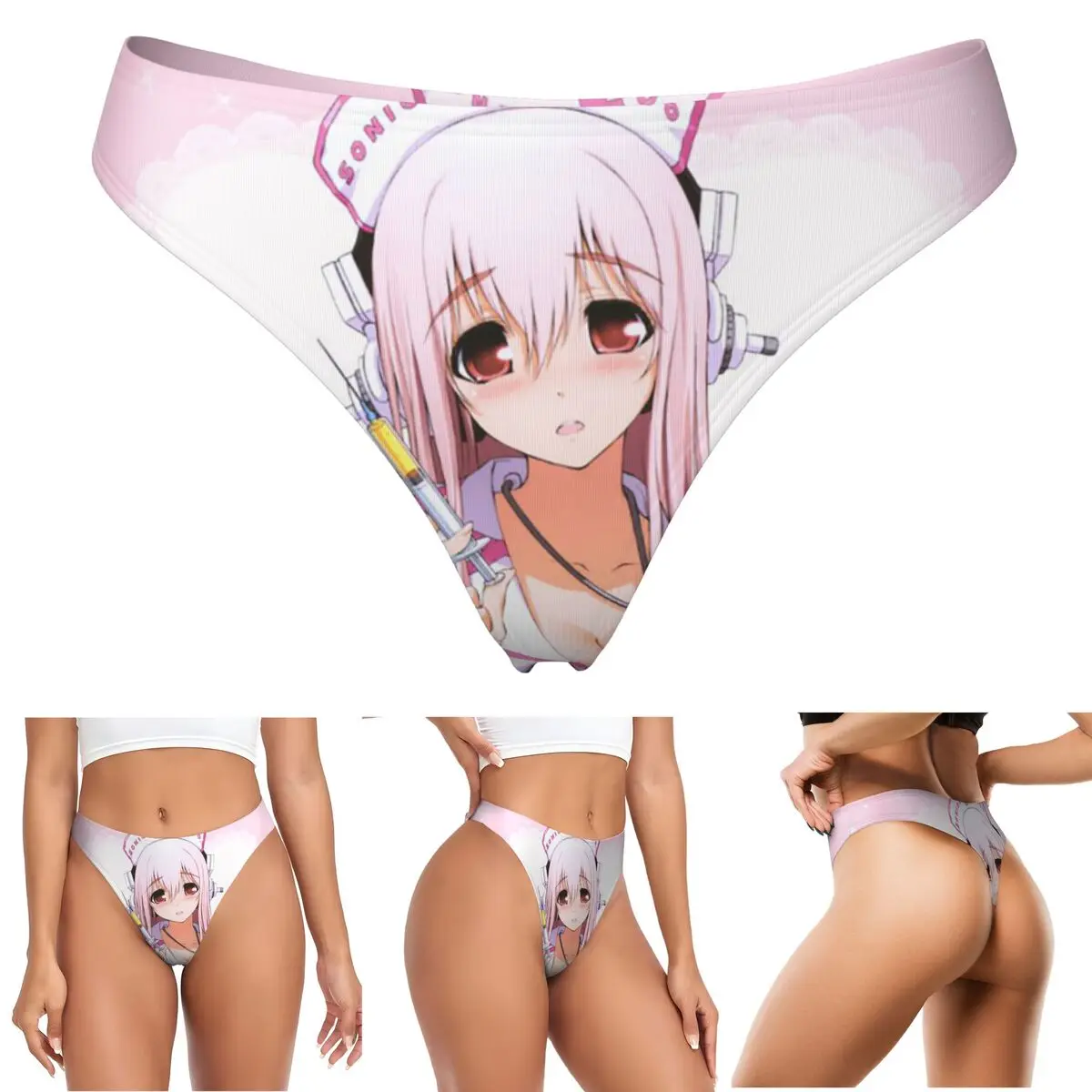 Maßgefertigte Cartoon Super Sonico Game Niedliche Mädchen G-String Slips Atmungsaktive Damen Stretch-Tangas Komfortable Unterwäsche