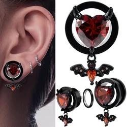 1PC Stainless Steel Round Ear Expanders Gauges Red Zircon Demon Bat Ear Plugs Tunnels Body Piercing Jewelry 8-16mm