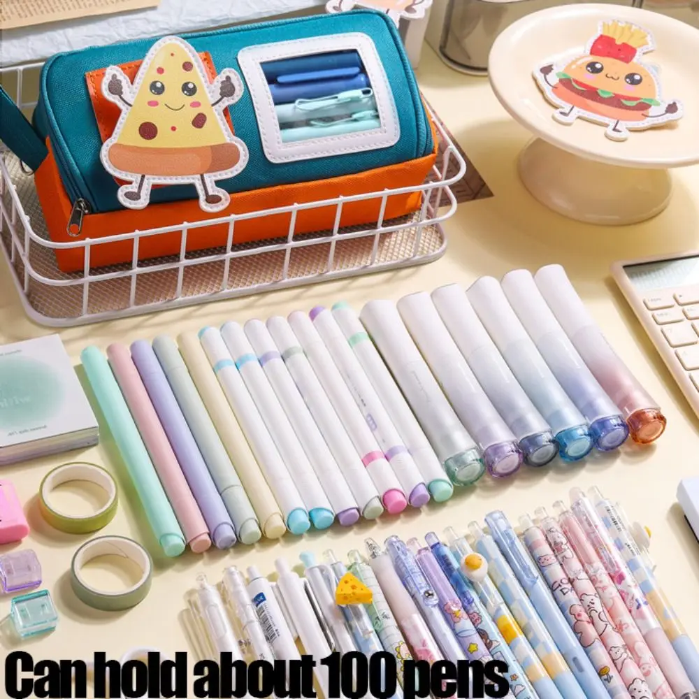 Dirty-proof Dopamine Pencil Bag Lightweight Large Capacity Stationery Storage Bag Cartoon Polyester Pen Organizer Pouch School