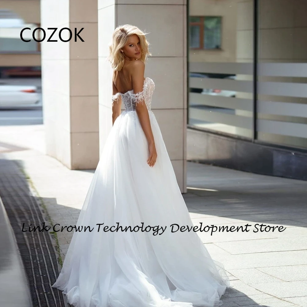 COZOK Side Slit Wedding Dresses for Women Soft Tulle Off Shoulder Bridal Gowns with Sequined 2024 Summer New Vestidos De Novia