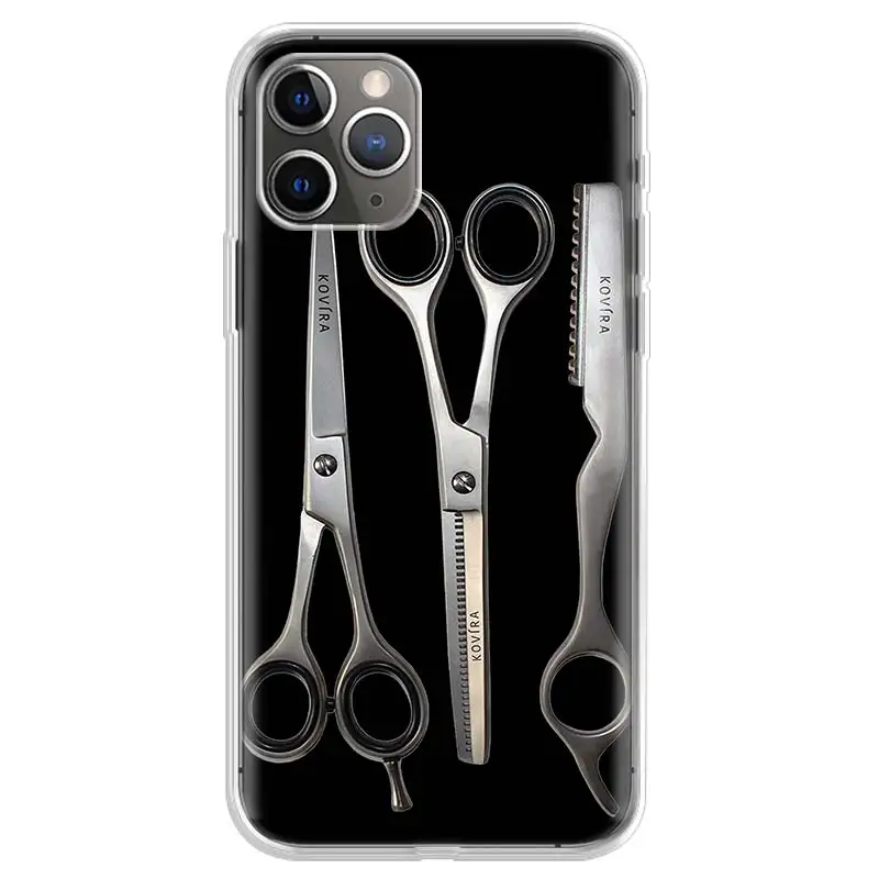 Hair Stylist Scissors Brush switch Phone Case For iPhone 17 Air 11 13 Mini 14 15 Plus 16 12 Pro Max 16E SE 7 8 Pattern Soft TPU