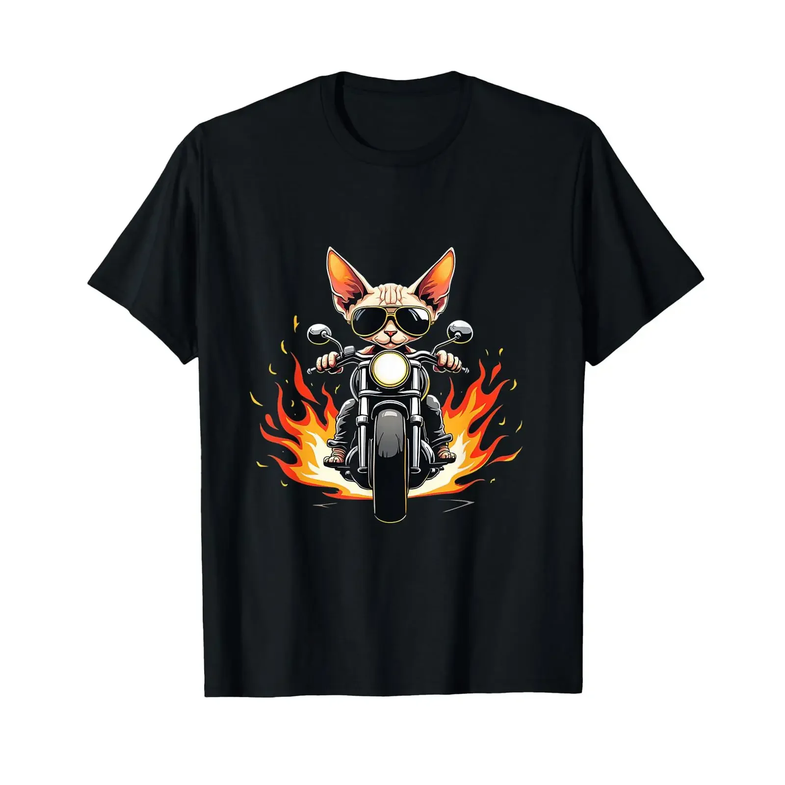 Lustige Sphynx Katze die auf einem Motorrad reitet Katzenliebhaber T Shirt vintage Washed Top For Everyday Wear homme