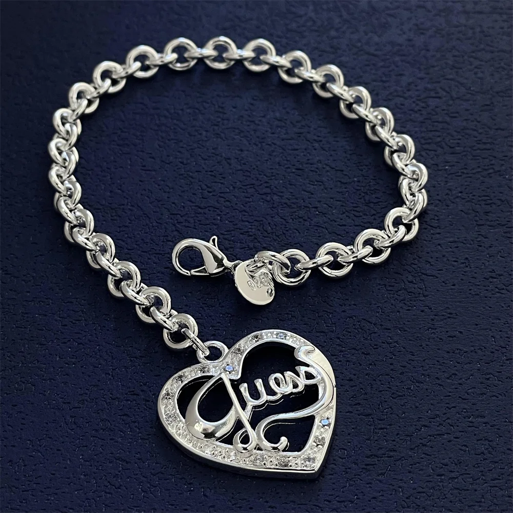 Fashion Silver Color Letter Heart Bracelet Men Women Fashion Jewelry Prom Party Jewelry