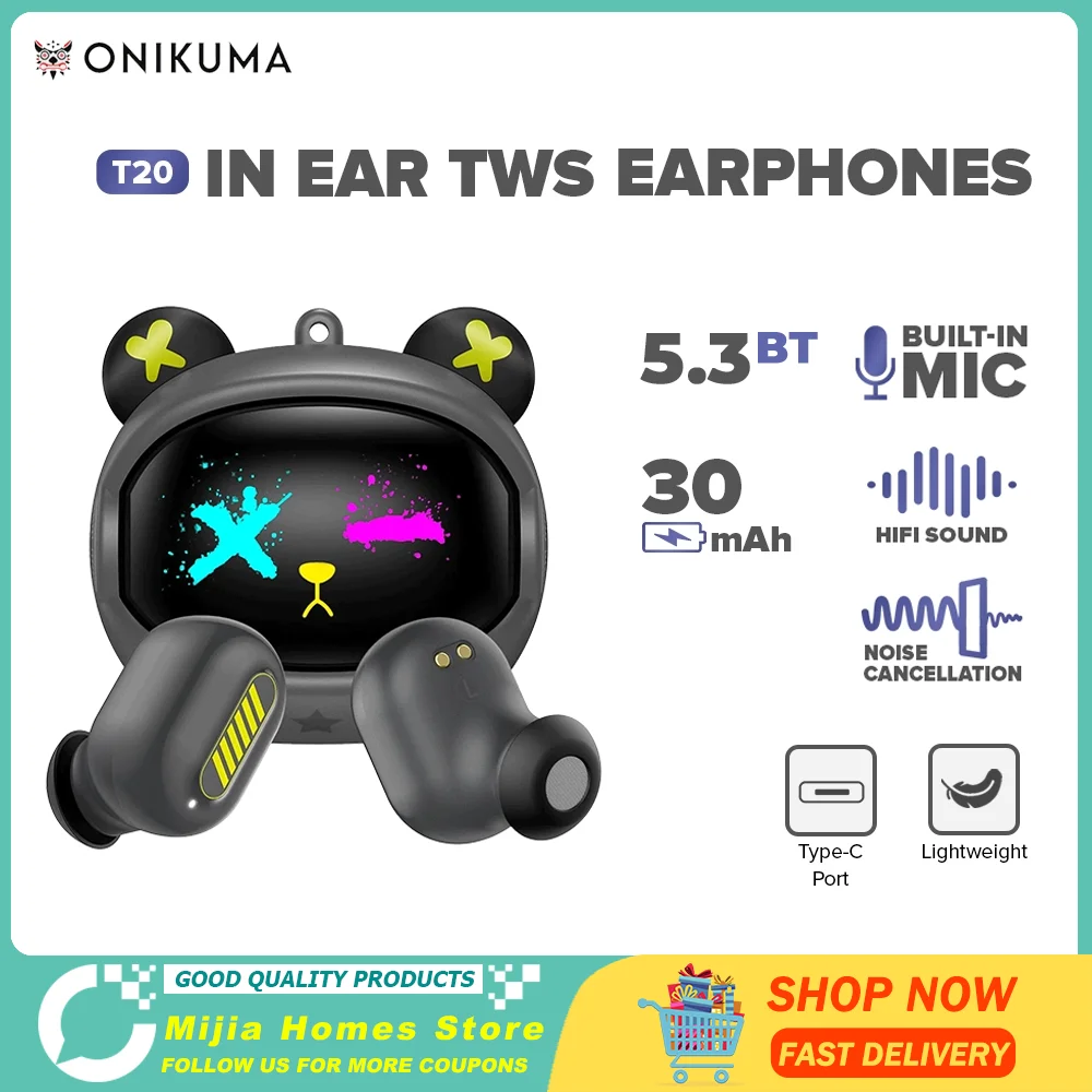 سماعات أذن لاسلكية متوافقة مع بلوتوث ، سماعات أذن ، سماعات رأس للألعاب مع ميكروفون ، صوت صادم Hifi ، V5.3 ، T20 #1