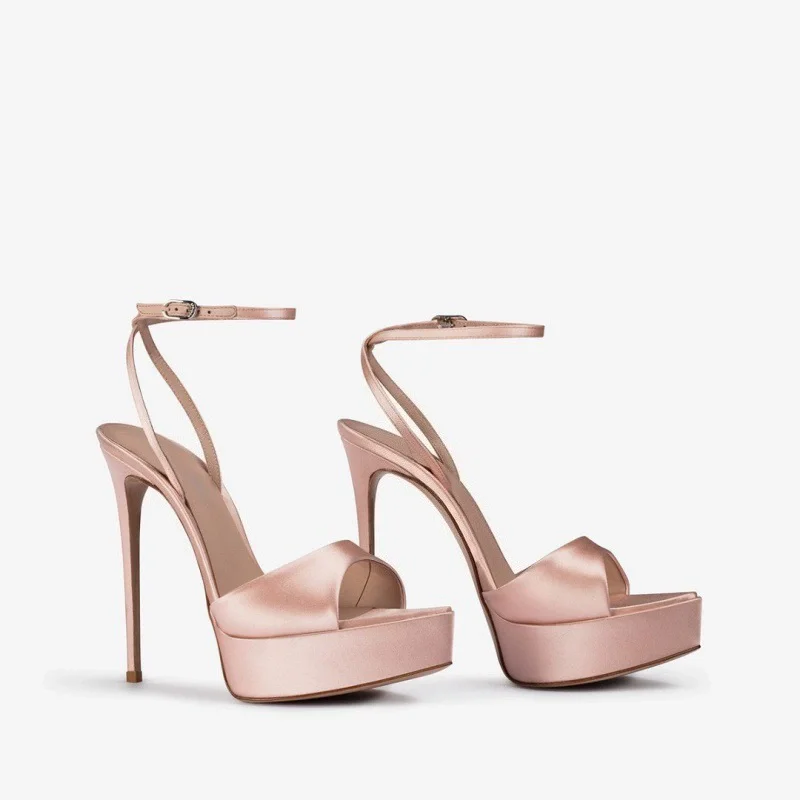 Summer new pointed fish mouth silk ribbon waterproof platform sandals banquet dress large size high-heeled women's shoes view 5