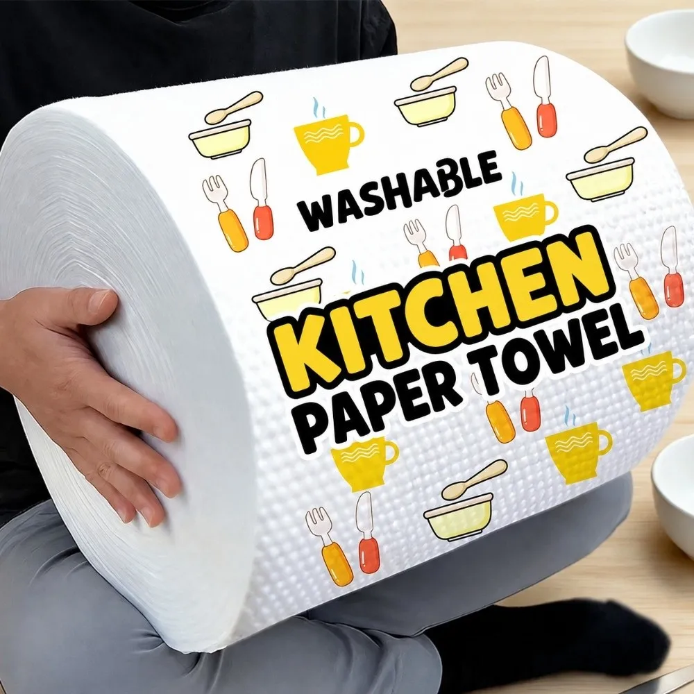 50pcs Disposable Kitchen Paper Towels Printed Absorbent Disposable Dishcloth Pearl Embossed Cleaning Cloths Non Woven Lazy Rag