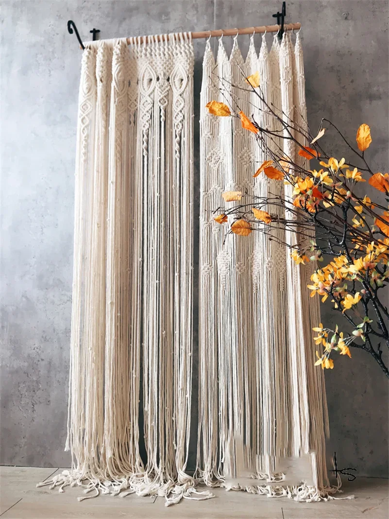Hand-woven Bohemia Macrame Cotton Door Window Curtain Tapestry Wall Hanging Art Tapestry Wedding Backdrop Tapestry Decoration