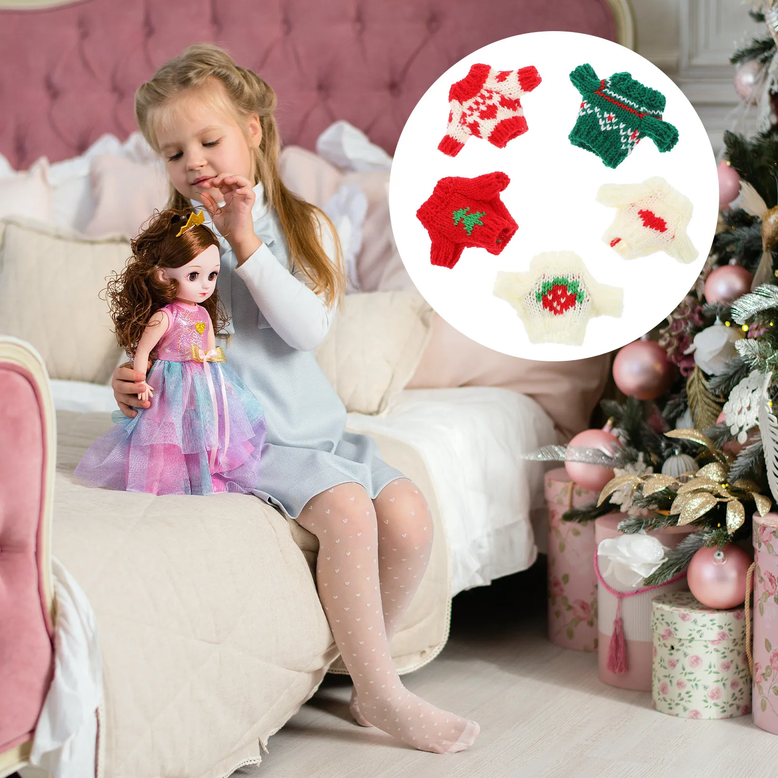 

5 шт. модных декоративных свитеров для девочек, зимние наряды, сменная одежда, милые хлопковые узоры