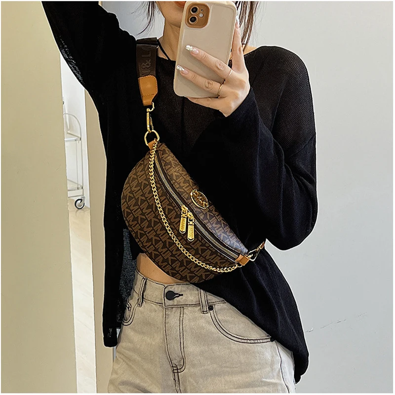 Luxe Mode Dames Borsttas Bedrukt Brief Schoudertas Ketting Heuptassen High-End Breedband Dames Casual Messenger Bags