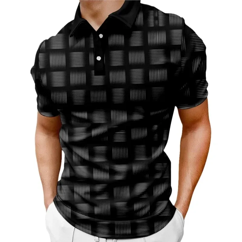 Men's Polo Shirt Button Up Polos Casual Holiday Lapel Short Sleeve Fashion Basic Black Blocks Regular Fit Polo Shirt