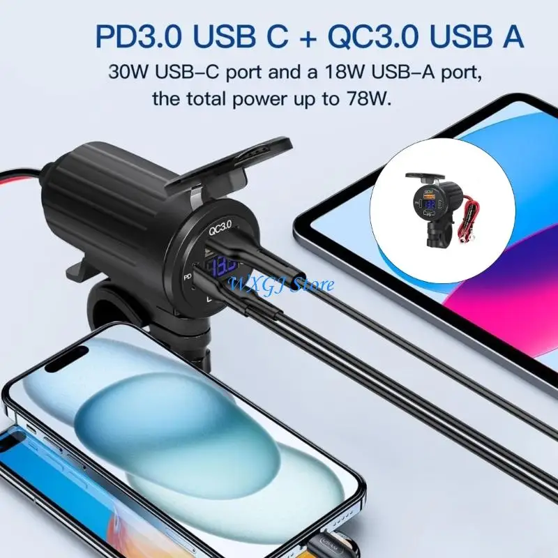 hub-alimentacao-usb-para-motocicleta-37je-com-display-e-3-aberturas-frontais-barras