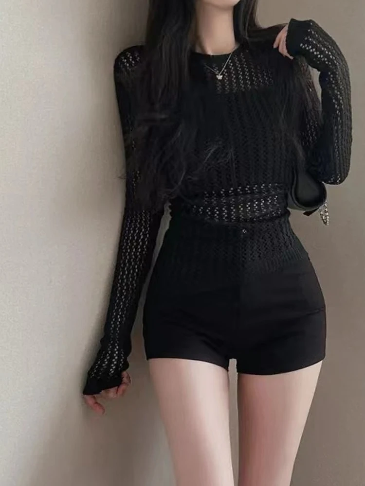 

Long Sve Knitted Top Women's Korean Sle Autumn Faion Design Ba Strap Waist Exposure Pure Desire Sle Loose Fit
