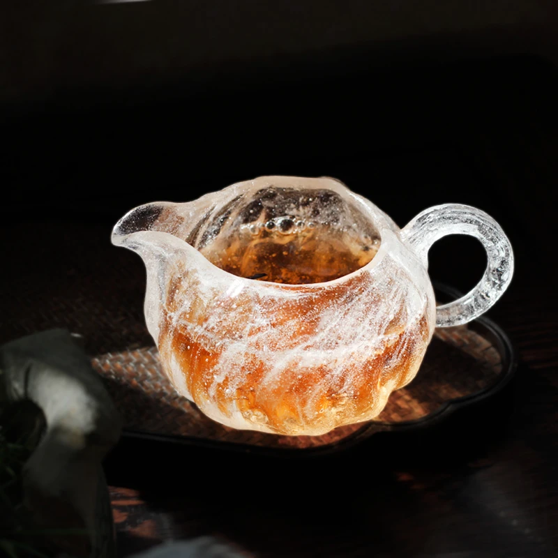 

Handmade Anti-Scalding Tea Dispenser with Handle Colored Glaze Liuli Kungfu Teacup Tea Serving Holder for Home Use