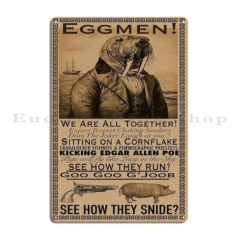 Vintage Victorian Original I Am The Walrus Eggmen Playbill G Joob Lennon See How They Run Metal Plaque Garage Cave