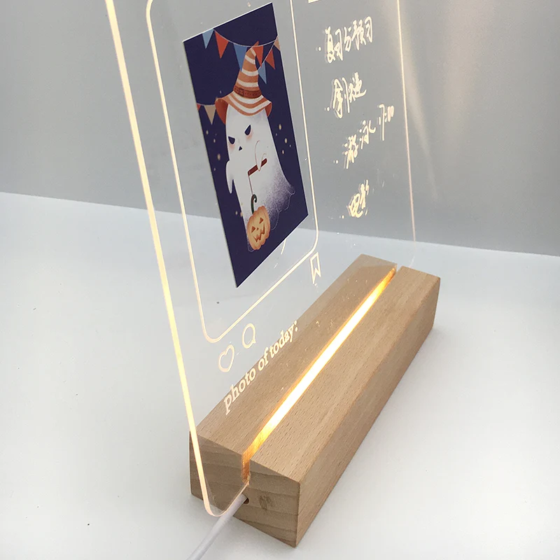 Tableau d'affichage mémo avec support en bois, lampe créative, USB, acrylique, photos, notes, école, papeterie, cadeau pour fille, 03 moments