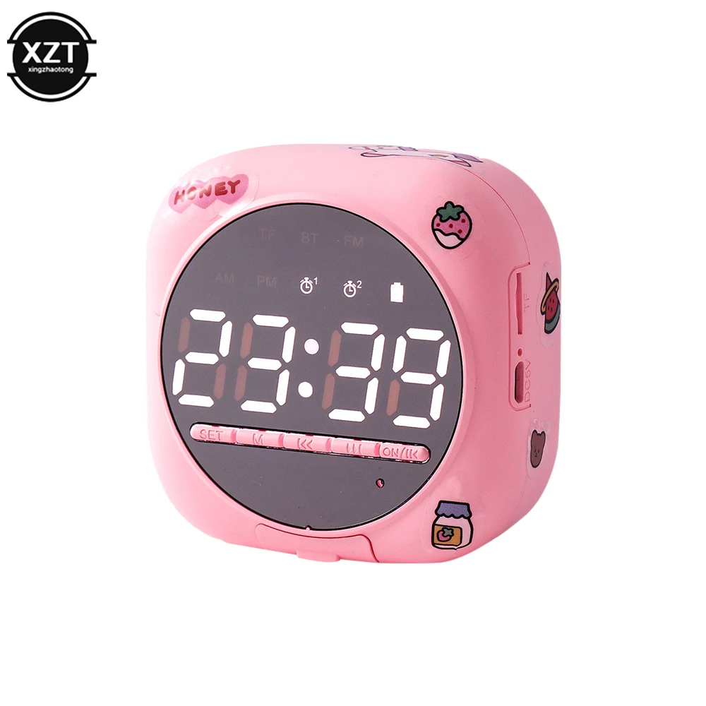 Mini Bluetooth Home Alarm Clock Speaker Large Volume Outdoor Subwoofer Multi-functional Cute Cartoon Girl Small Stereo