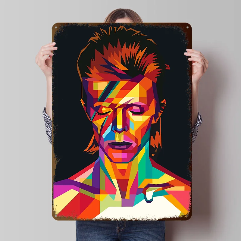 David Bowie Colorful Portrait Metal Poster Customized Wall Art Retro Vintage Metal Signs for Man Cave Decoration Garage House