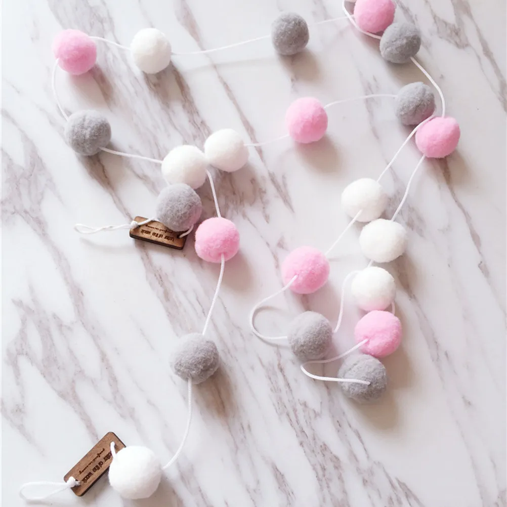 30 Wool Felt Balls Pom Poms Garland 2M Long Multi Color Bedroom Birthday Party Decoration Strings Hanging Wall Decor