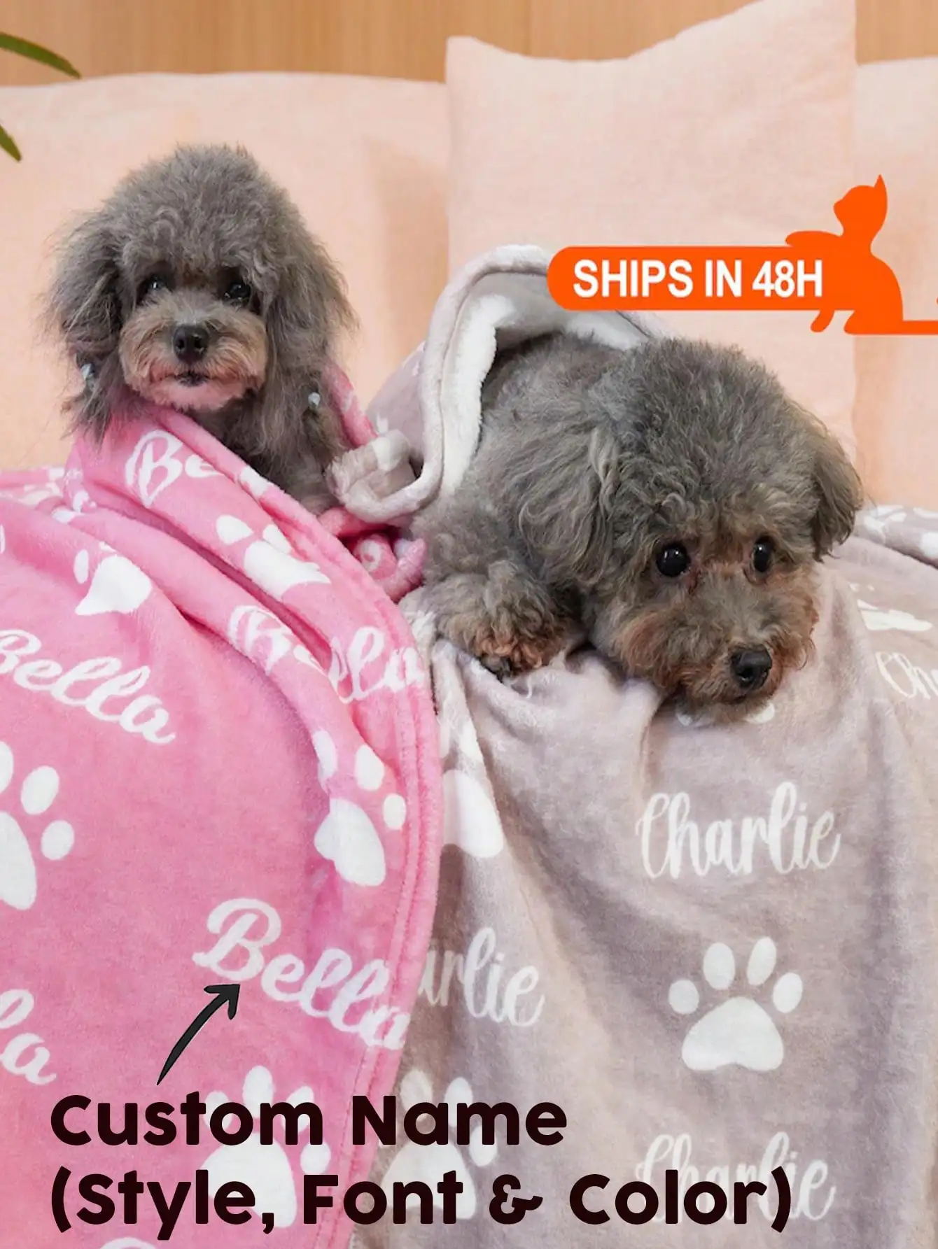 

Персонализированное одеяло для питомцев с именем и отпечатками лап, из мягкого флиса, для собак или кошек