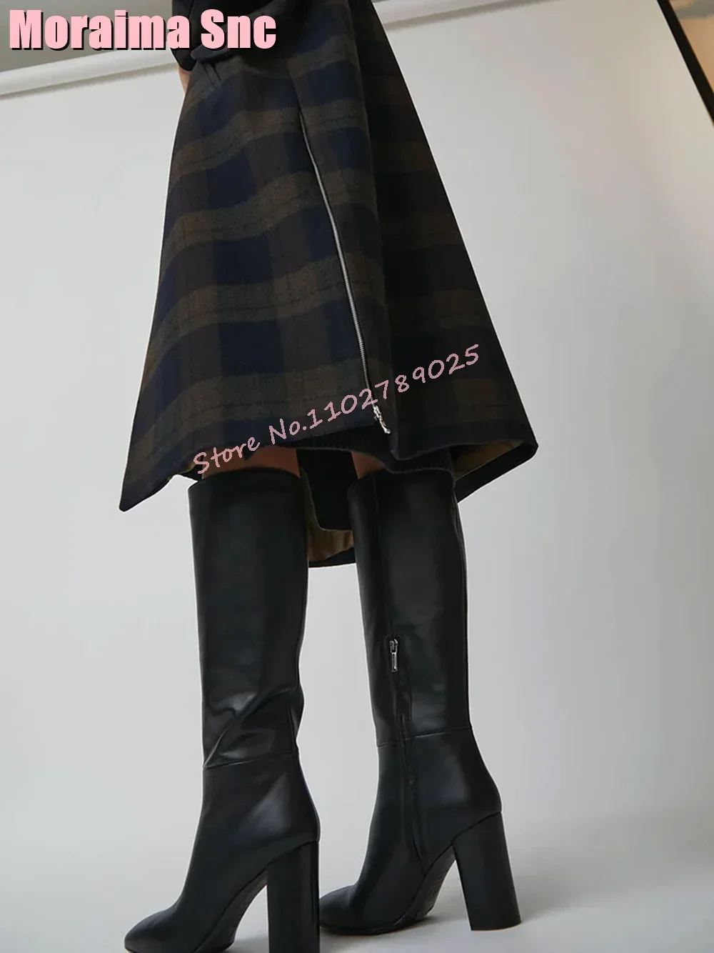 Fashion Pointed Toe Plain Brown Knee High Boots Block High Heel Side Zipper Sexy Fashion Concise Women\'s Long Boots Autumn 2024