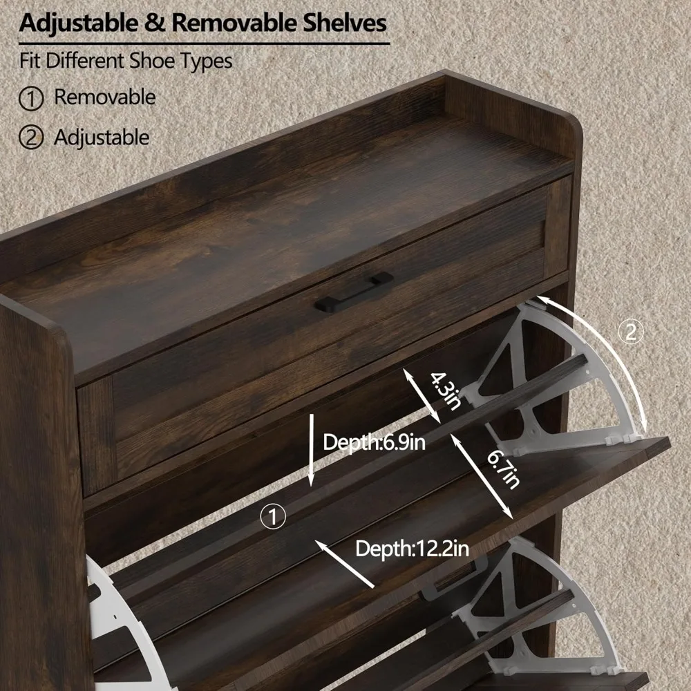 خزانة تخزين الأحذية قائمة بذاتها مع أدراج قابلة للطي للمدخل، وأدراج تنظيم مخفية، وحل تخزين خزانة الأحذية #4