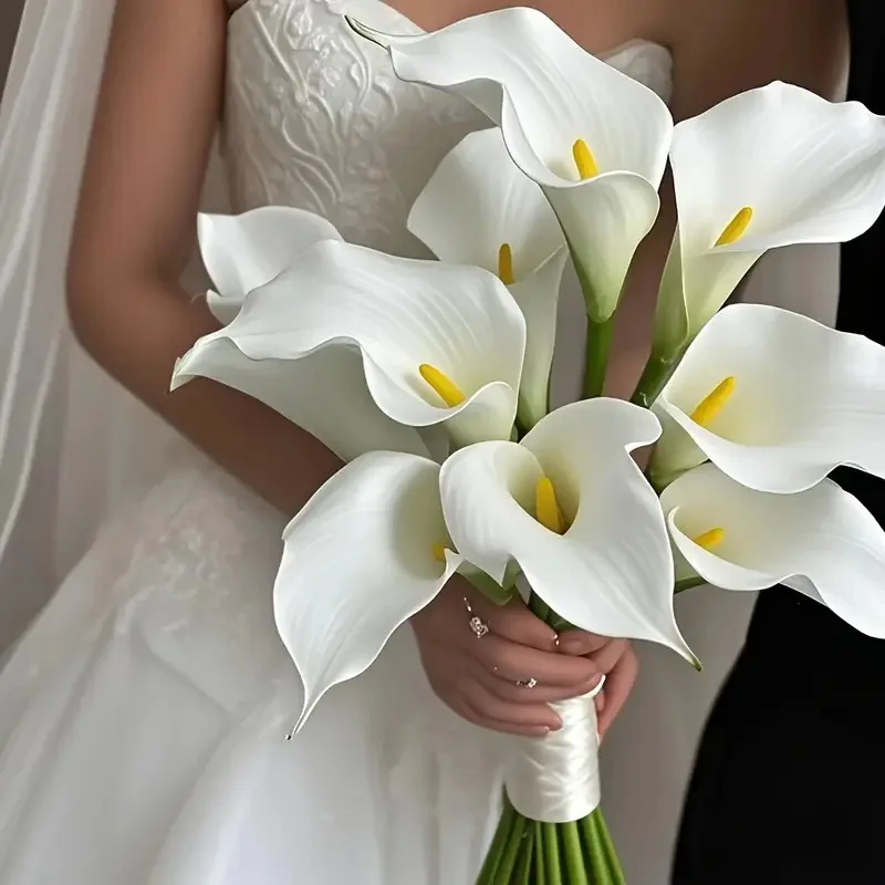 5/10PCS Real Touch White Calla Lily Bridal Wedding Bouquet PU Calla Fake Flower Home Bedroom Table Decor Photography Prop