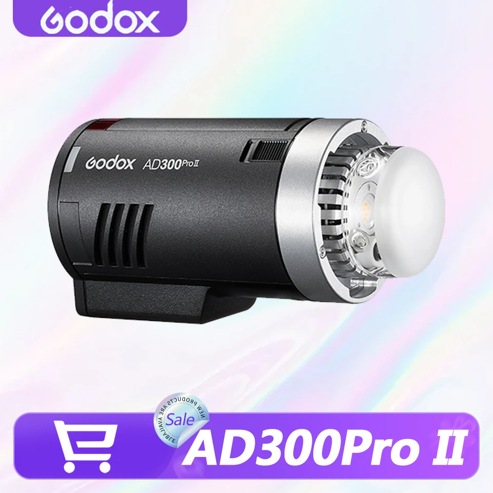 Godox AD300Pro II Bi-color Flash Light for Camera Photography Flash with Color Screen One-tap Sync with 0.01-1.5s Recycle Time