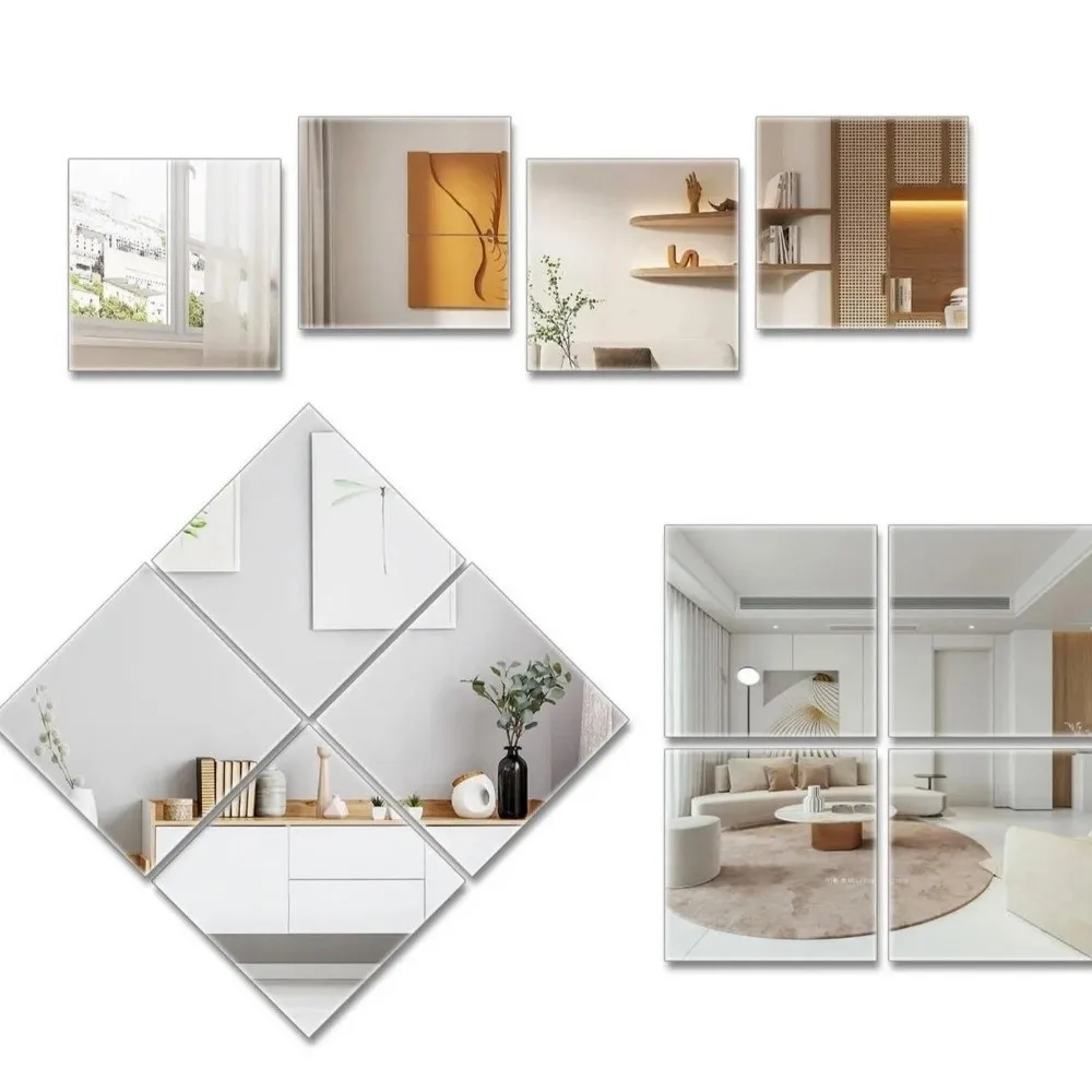 10 pcs Decorative DIY Wall Stickers Mirror Shatterproof Decoration Self-Adhesive Mirror Thicken Lightweight Flexible Mirror Home