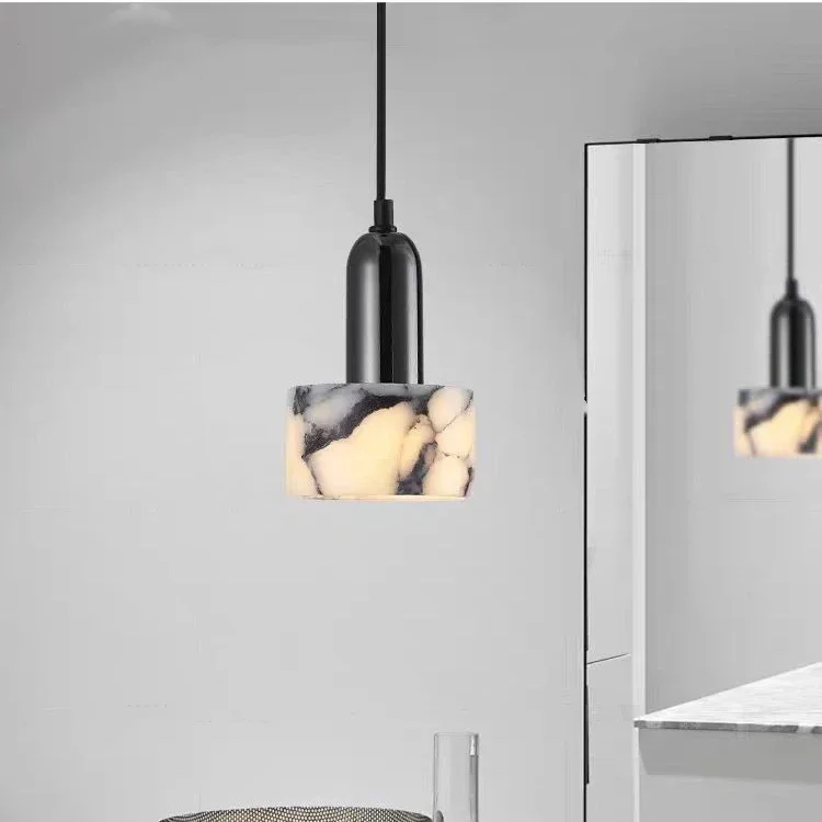 

Italian Style Natural Marble High-end Light Luxury Black and White Texture Pendant Lights Artistic Bedroom Bedside Chandeliers