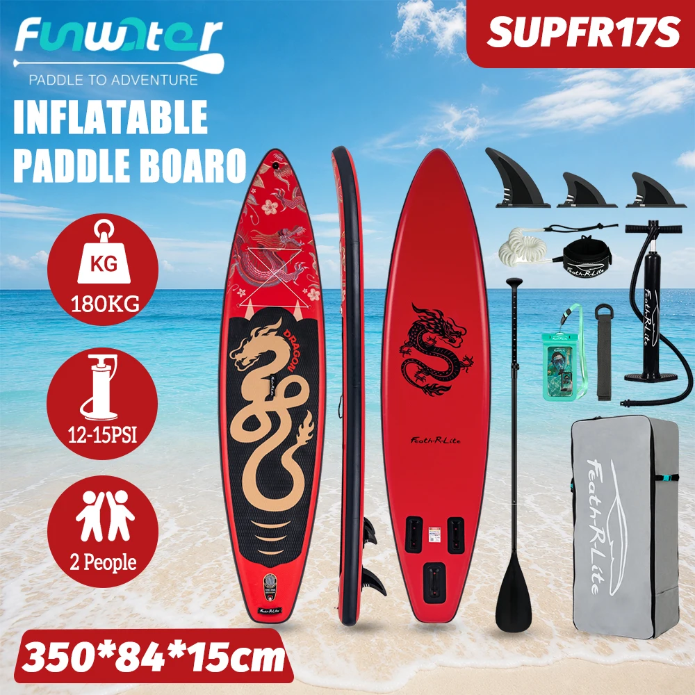 SUP aufblasbares Paddleboard, Stand-Up-Paddleboard, rutschfestes Surfbrett, 350 cm lang, Wasserstation-Board mit einer maximalen Tragfähigkeit von 180 kg, wird mit einem kompletten Zubehörset