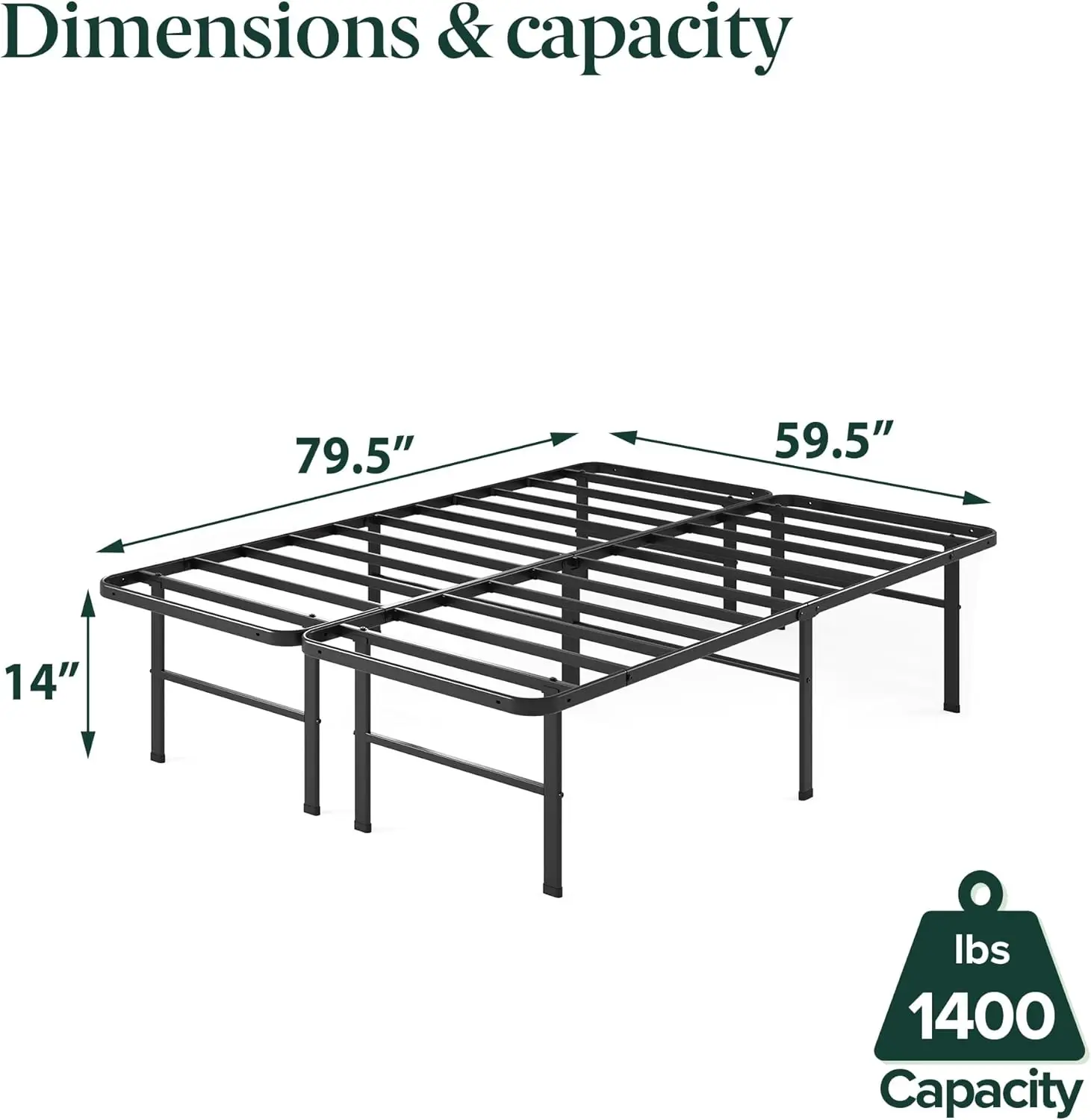 

14in Queen Metal Bed Frame, Quick Assembly Mattress Foundation, Heavy Duty Sturdy Steel with No Box Spring Needed,Free Shipping