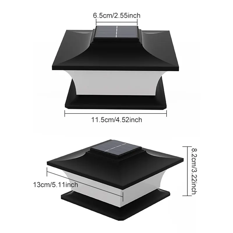 Pop Black Shell Solar Post Top Light 2LED IP65 Outdoor Fence Lamp Post Deck Cap Lights For Garden Courtyard Cottage Gate Wall De