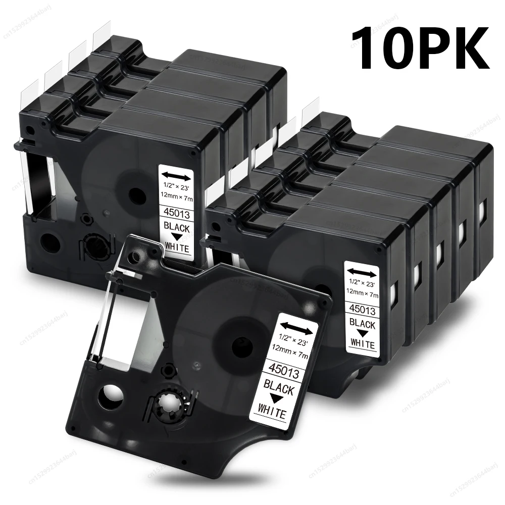 2/5/10PK 45013 Compatible Dymo D1 Tape 45010 45018 45013 12mmx8m Black on White Label for Dymo LabelManager 160 280 Label Maker